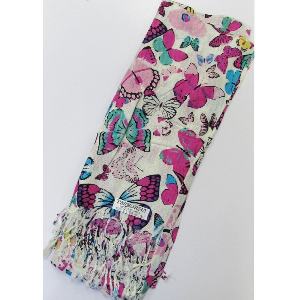Bright Multicolor Butterfly Print Pashmina Scarf Shawl Wrap Brand New - Picture 1 of 4
